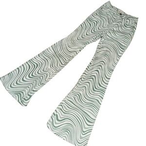 Green & White Swirly Flare Jeans